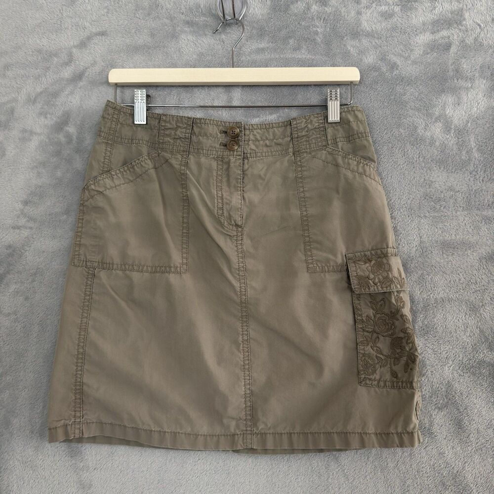 Ann Taylor Cargo Mini Skirt Womens 4 Beige Tan Embroidered A Line